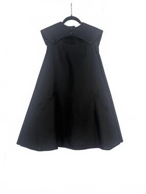 GEOFFREY BEENE Black Silk Trapeze Dress Flower Buttons Cutout Collar Size 4